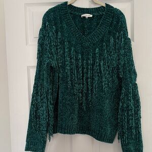 Sugar + Lips Green V-Neck Fringe Sweater